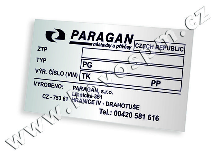 Paragan - Výrobní štítek