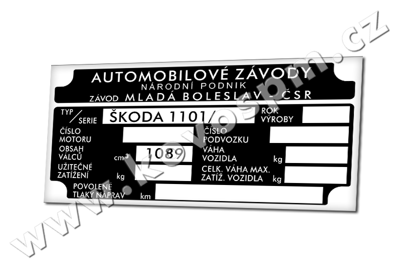 Škoda 1101 - Výrobní štítek