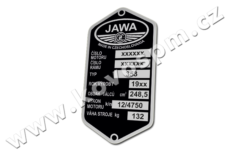 Jawa-ČZ 250 typ 353 - výrobní štítek ver. 1
